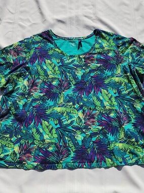 CATHERINES Knit Top Tropical Palm Leaf Green, Navy Print 3XWP  26/28 St. Patty